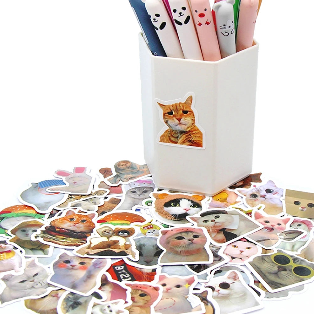 100/500/1000pcs Funny Cat Stickers Cartoon Cute Decals Toy Stationery Guitar Phone Bicycle Laptop Luggage Graffiti Kids Sticker