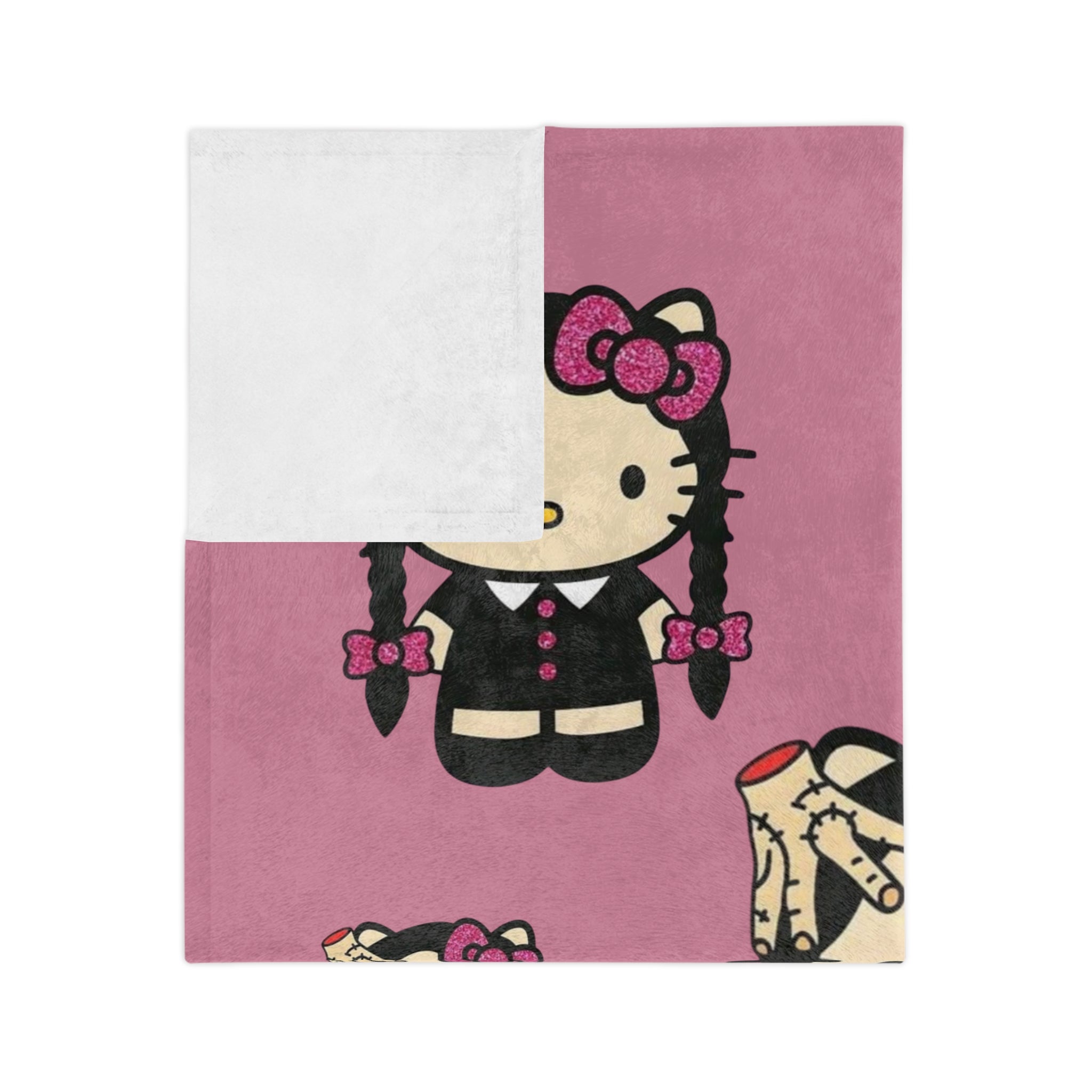 Hello Kitty Goth Plush Microfiber Blanket — Pink Cute Kawaii Cozy Throw