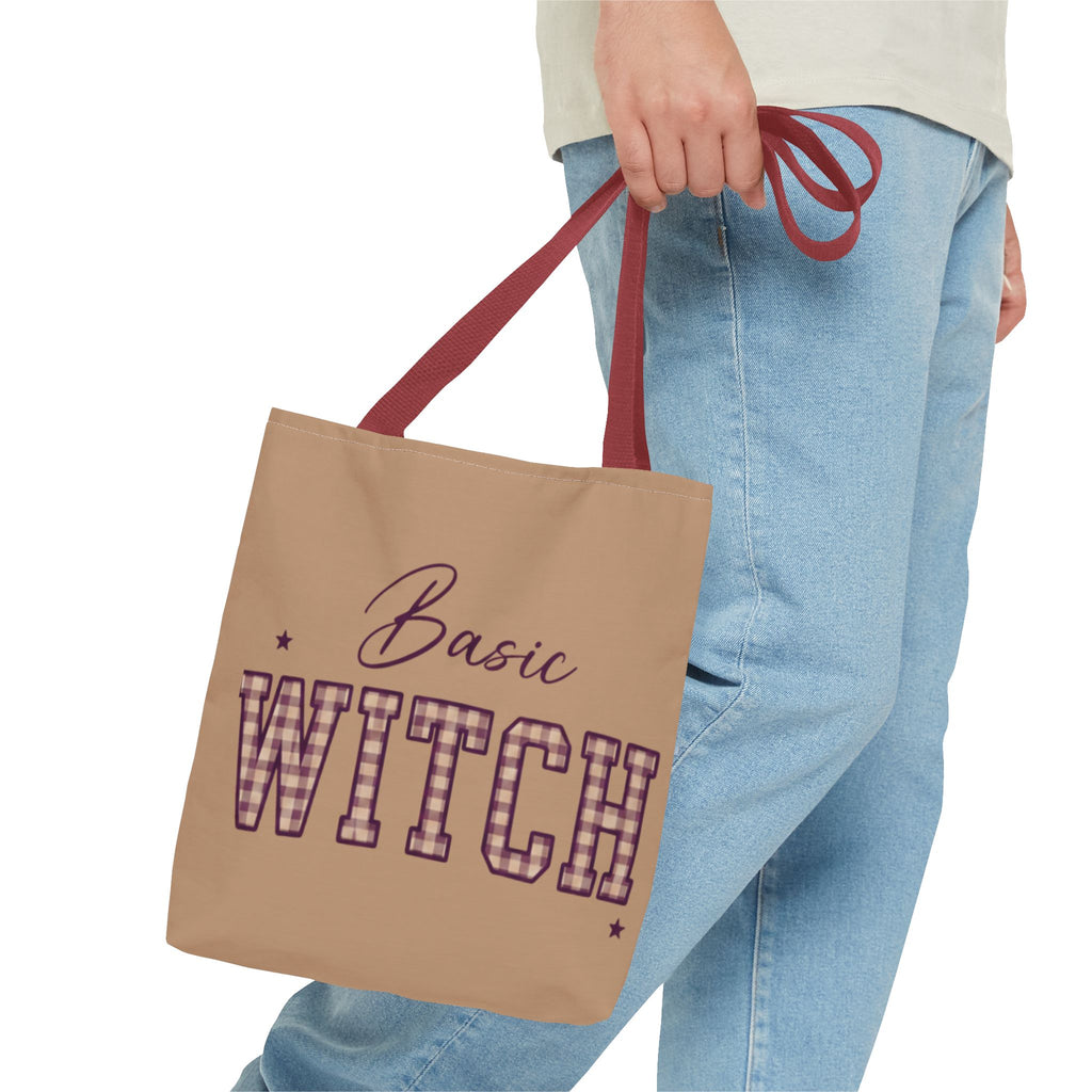 Basic Witch Tote Bag — Cute Plaid Lettering Halloween Tote