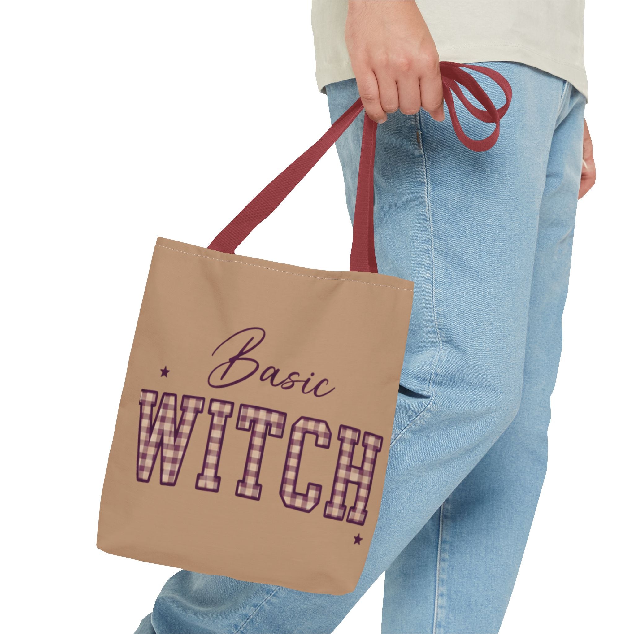Basic Witch Tote Bag — Cute Plaid Lettering Halloween Tote