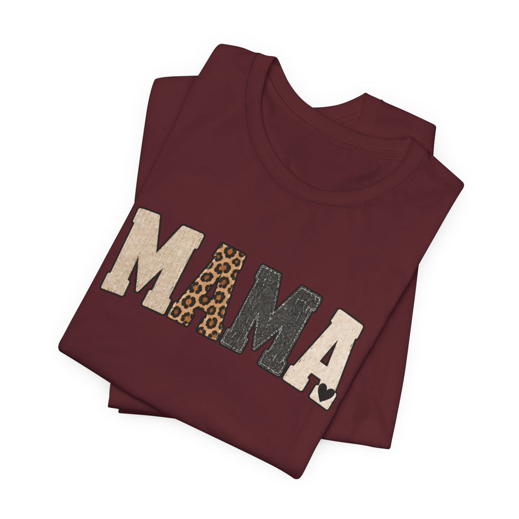 Mama Leopard Patch Tee — 'MAMA' Animal Print Graphic T-Shirt