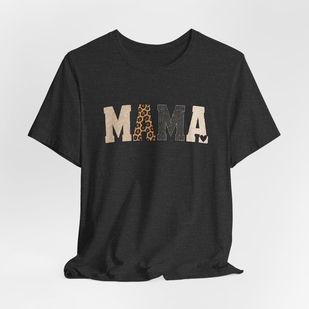 Mama Leopard Patch Tee — 'MAMA' Animal Print Graphic T-Shirt