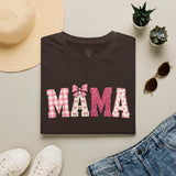 Mama Graphic T-Shirt — Pink Plaid & Floral Patchwork Design