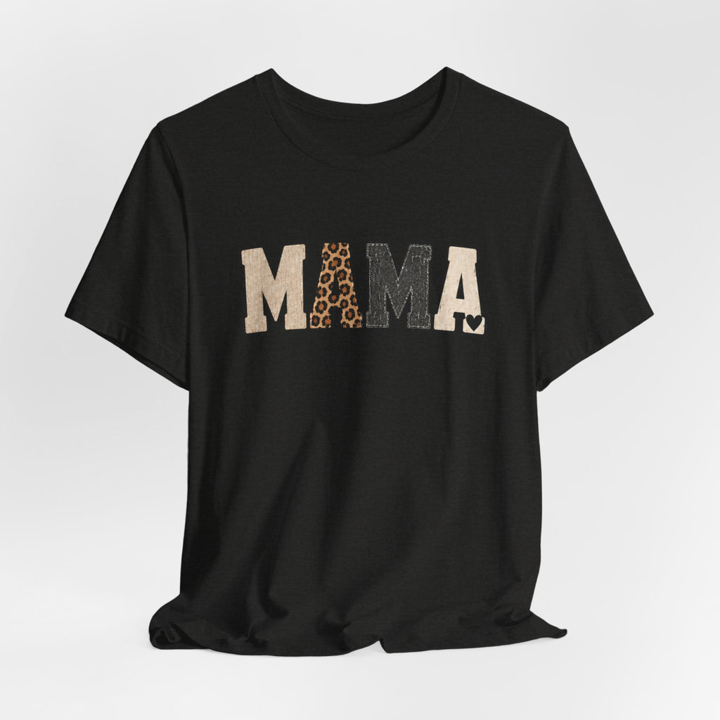 Mama Leopard Patch Tee — 'MAMA' Animal Print Graphic T-Shirt