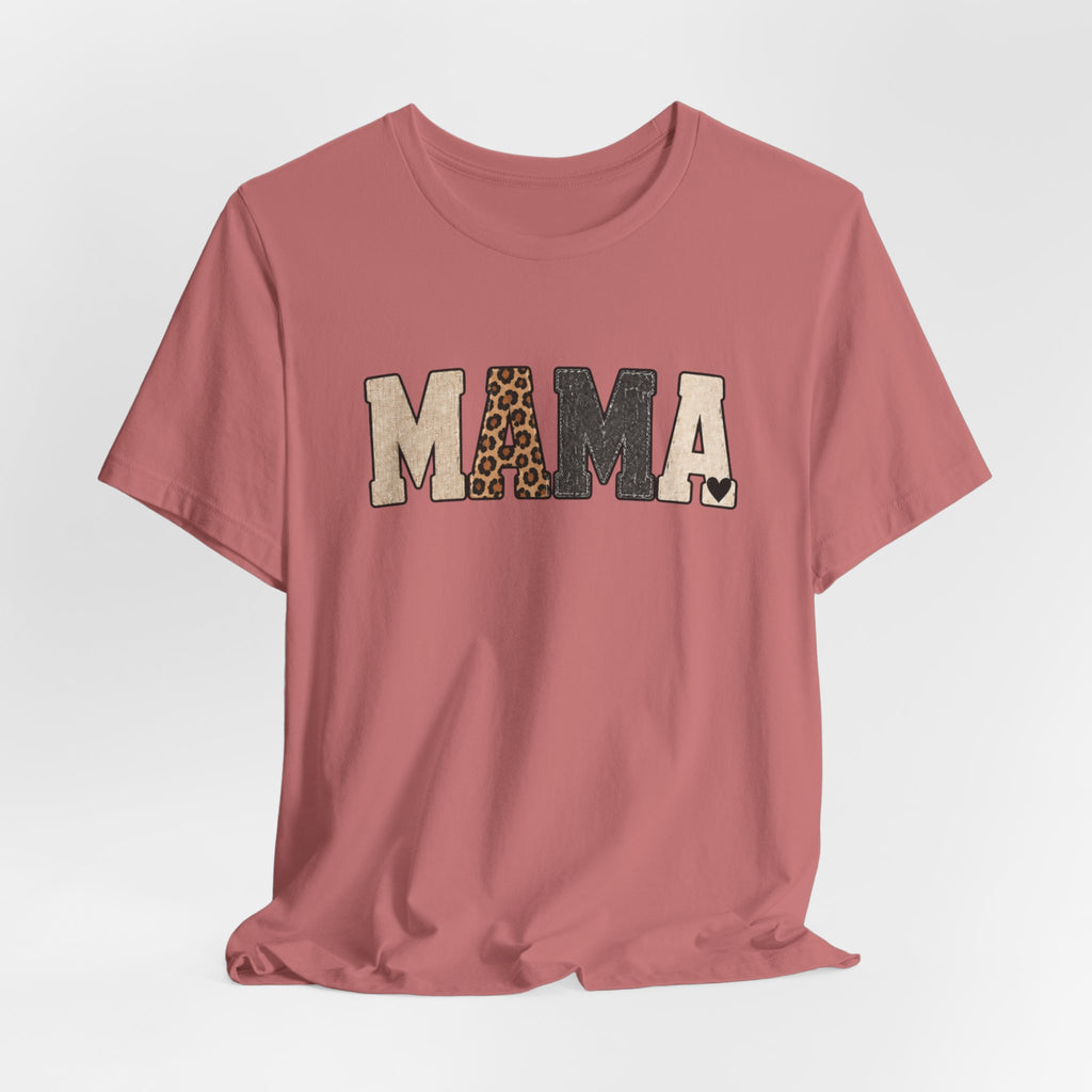 Mama Leopard Patch Tee — 'MAMA' Animal Print Graphic T-Shirt