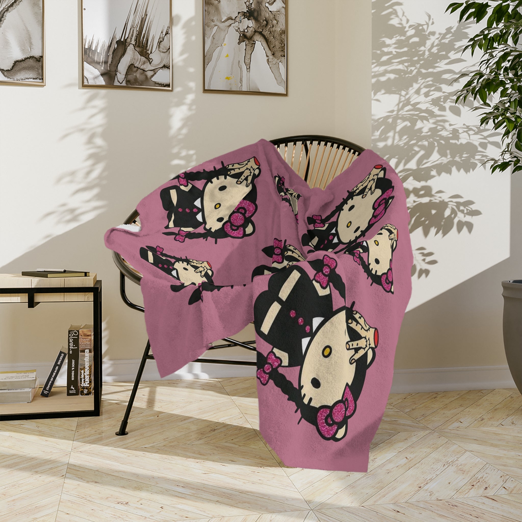 Hello Kitty Goth Plush Microfiber Blanket — Pink Cute Kawaii Cozy Throw
