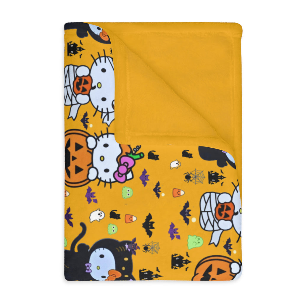 Halloween Cat & Pumpkin Velveteen Microfiber Blanket — Cute Kawaii Fall Throw