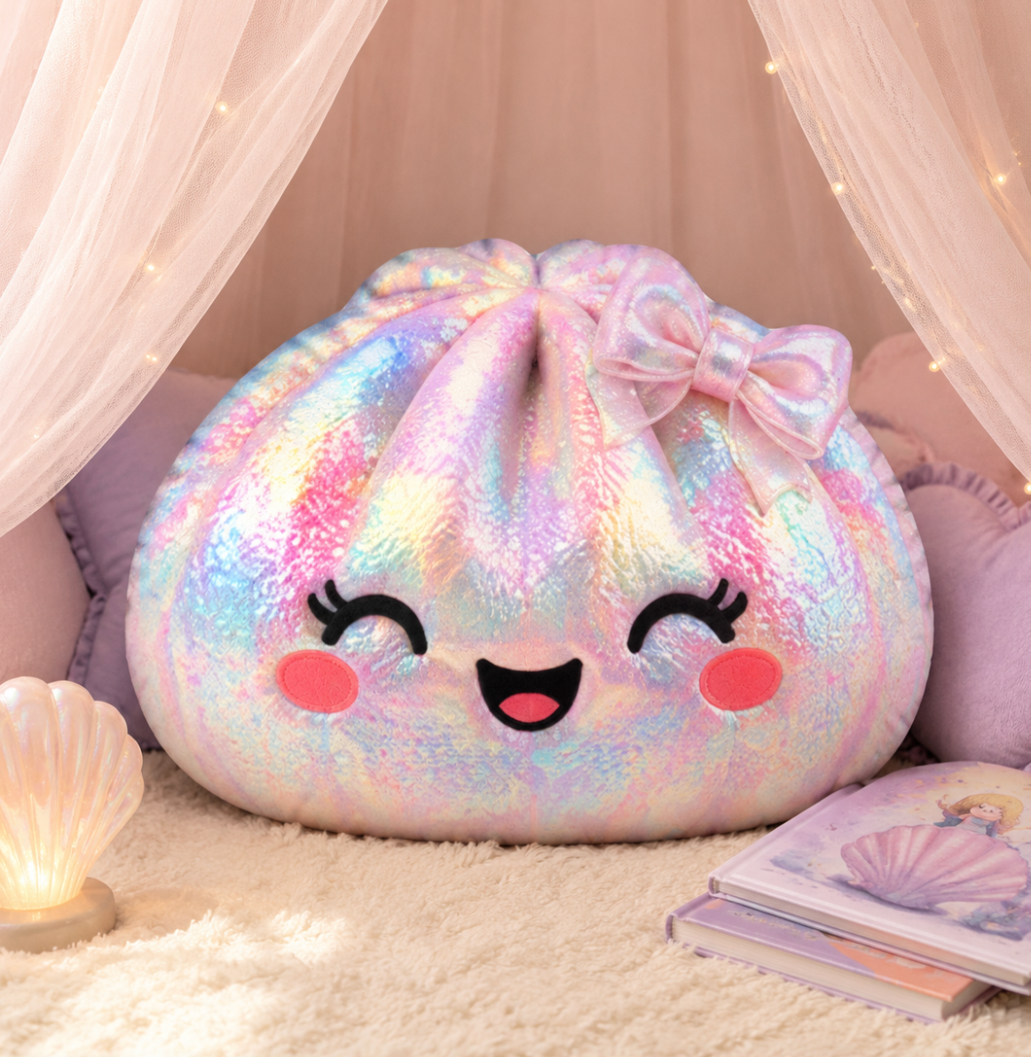 Iridescent Dumpling Seashell Pillow — Cute Shaped Plush