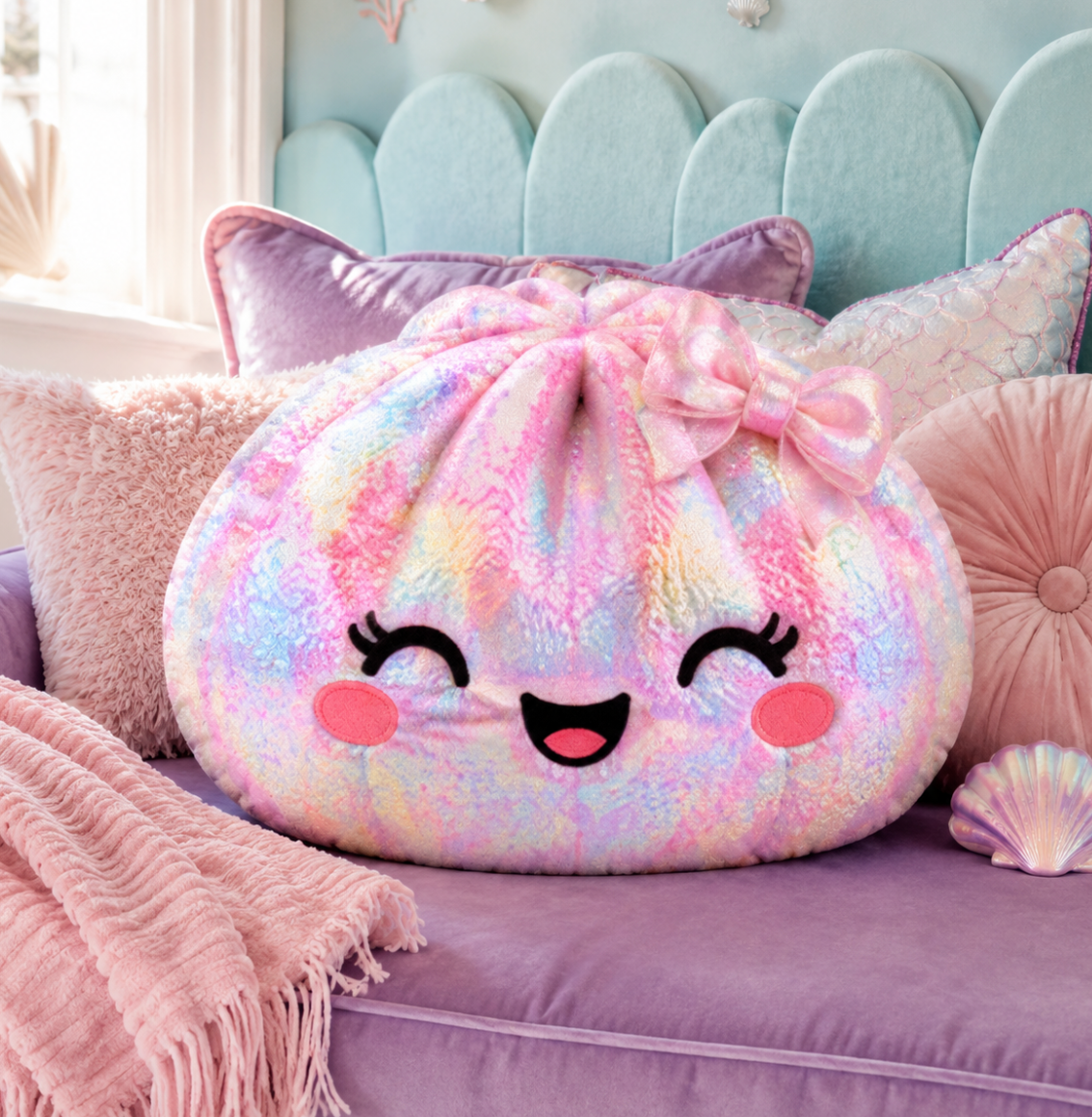 Iridescent Dumpling Seashell Pillow — Cute Shaped Plush