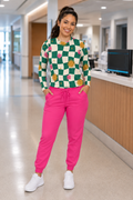 Sunshine Checkerboard Long Sleeve Shirt — Floral Smiley Sun All-Over Print