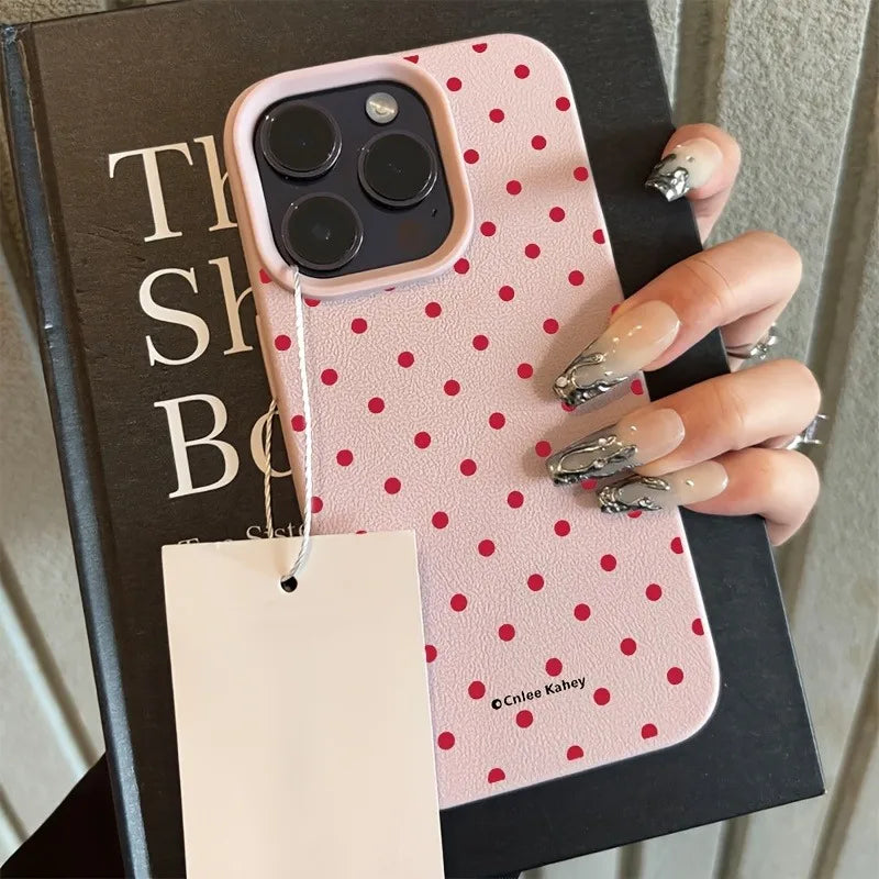 Chic Rose Red Polka Dot Design Lichee Pattern Phone Case For iPhone 17 16 15 14 13 12 11 Pro Max XS X XR 16E 16 Plus 17Air Cover