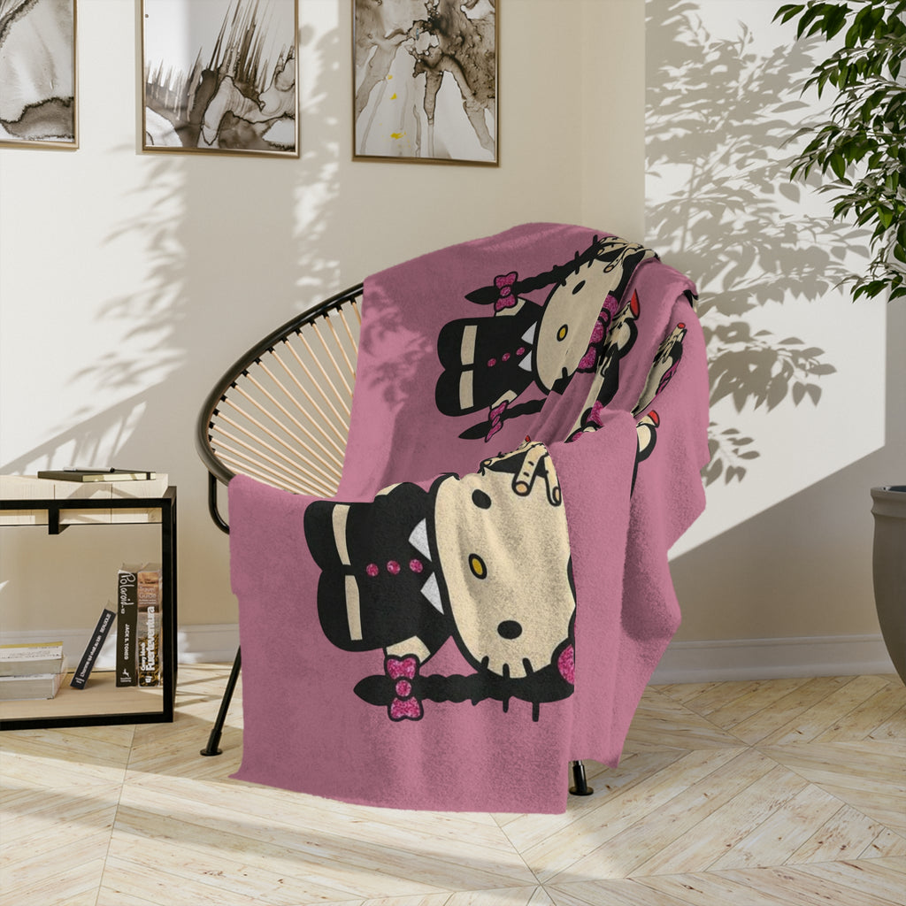 Hello Kitty Goth Plush Microfiber Blanket — Pink Cute Kawaii Cozy Throw