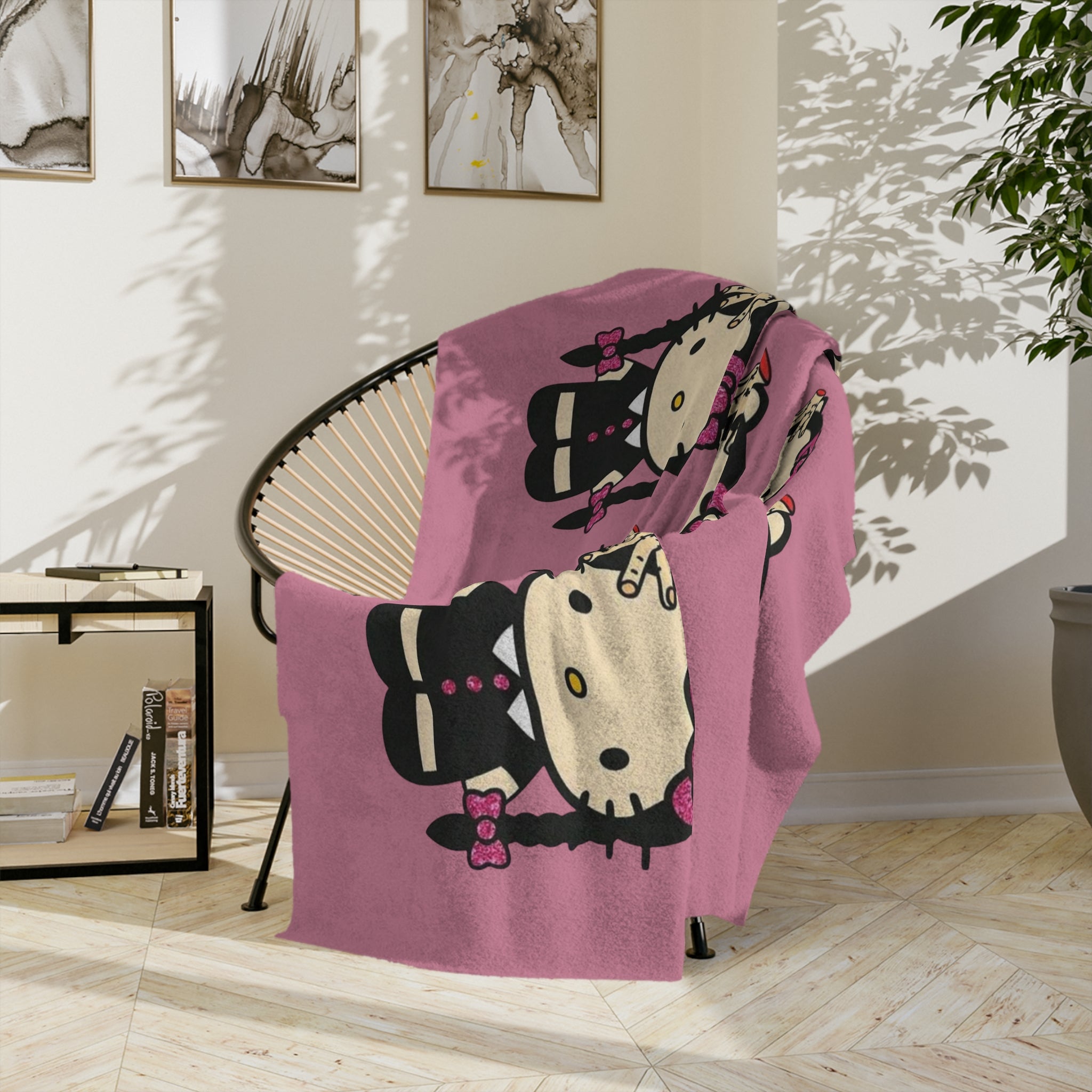 Hello Kitty Goth Plush Microfiber Blanket — Pink Cute Kawaii Cozy Throw