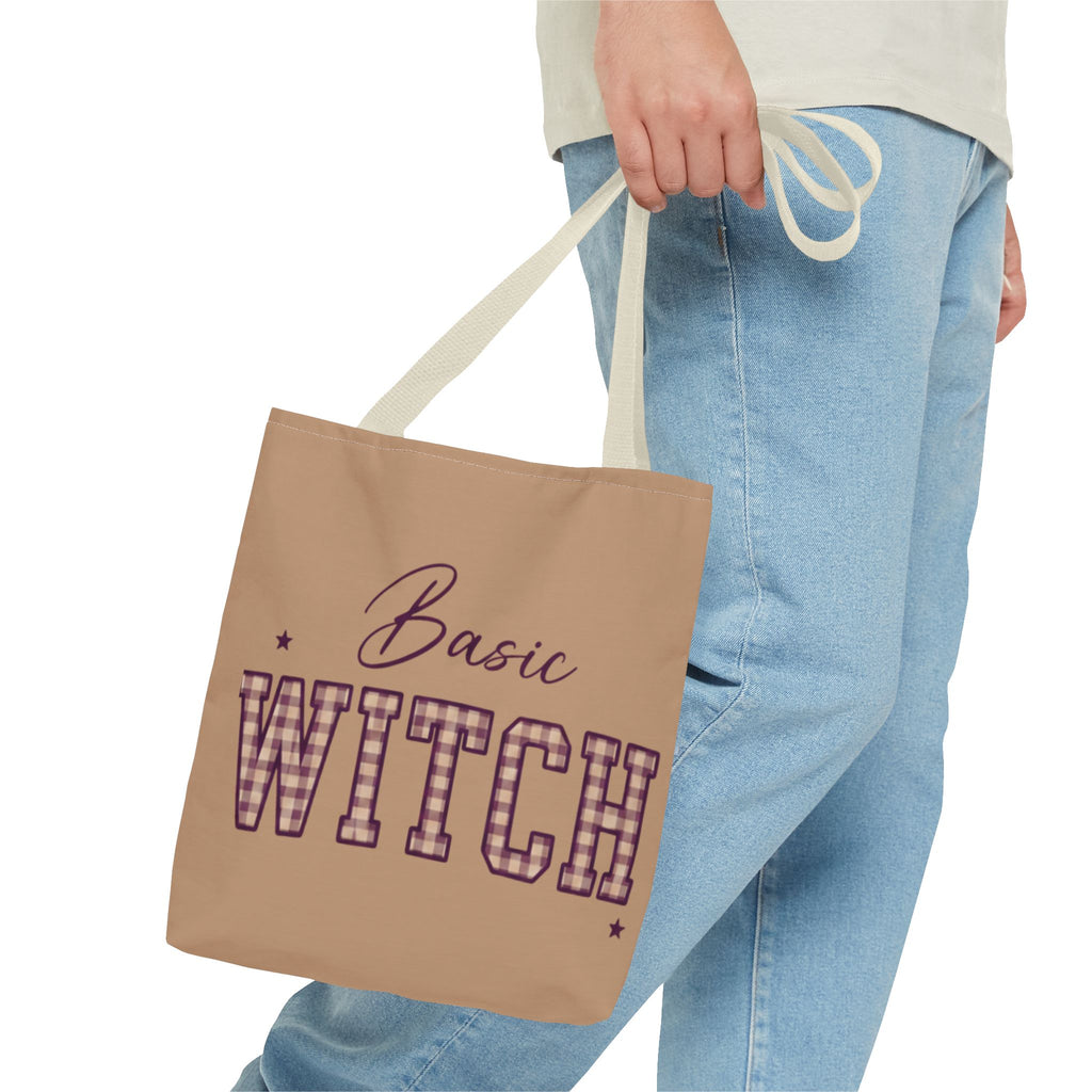 Basic Witch Tote Bag — Cute Plaid Lettering Halloween Tote