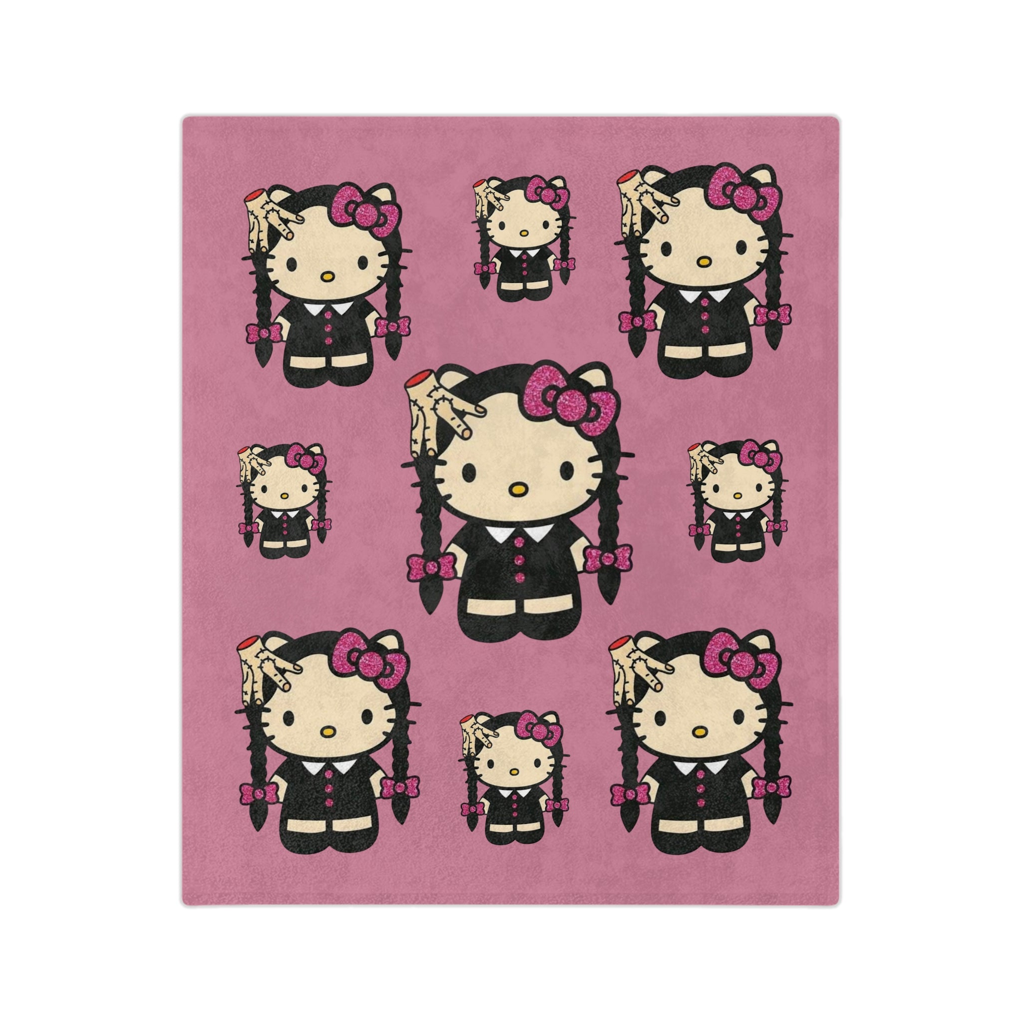 Hello Kitty Goth Plush Microfiber Blanket — Pink Cute Kawaii Cozy Throw