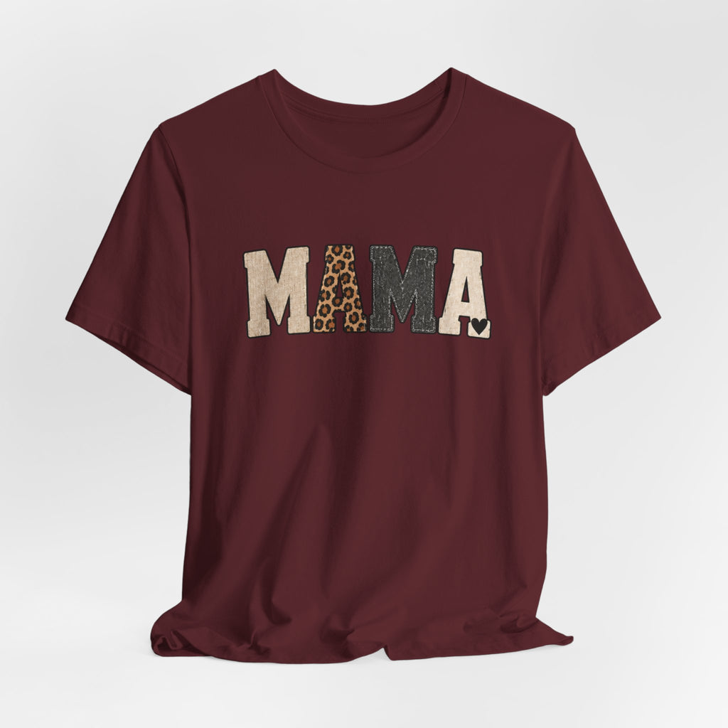 Mama Leopard Patch Tee — 'MAMA' Animal Print Graphic T-Shirt
