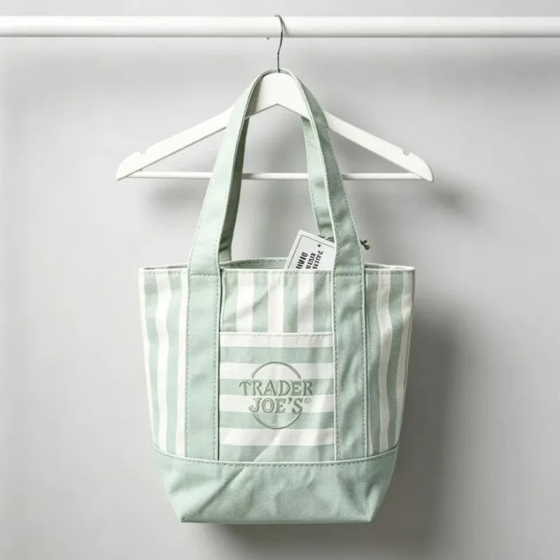 NEW Pastel Striped Trader Joe’s  Mini Canvas Tote Bag, Summer Macaron Color Reusable Small Grocery Storage Handbag