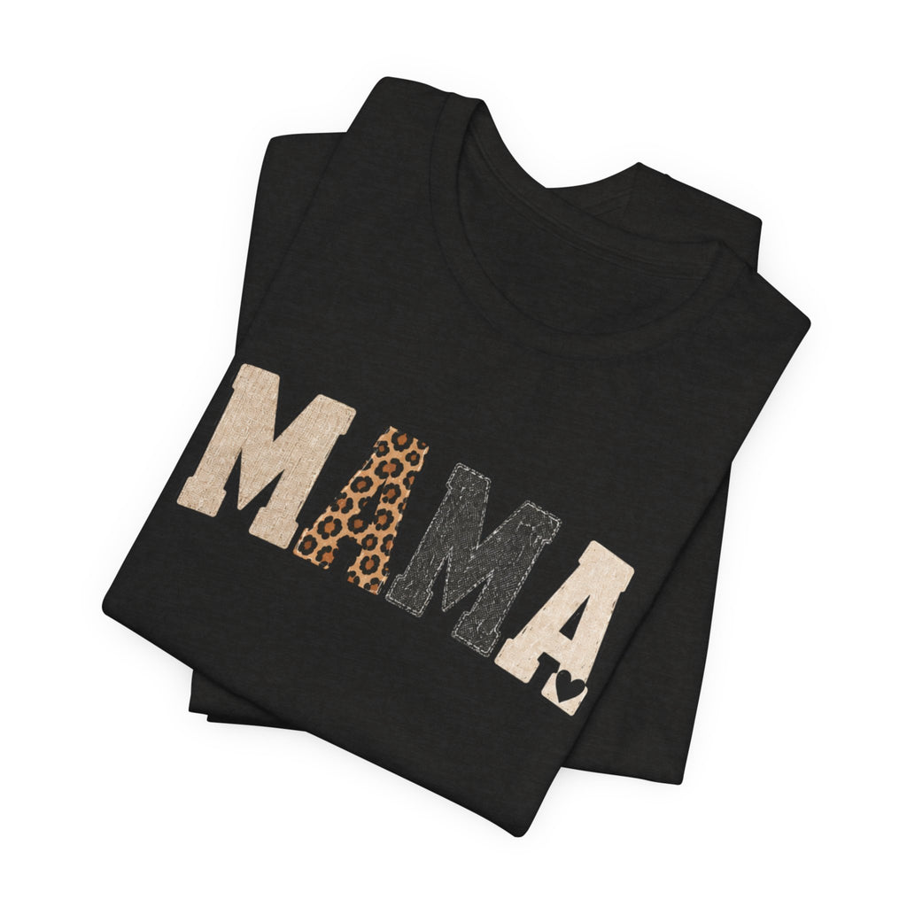 Mama Leopard Patch Tee — 'MAMA' Animal Print Graphic T-Shirt