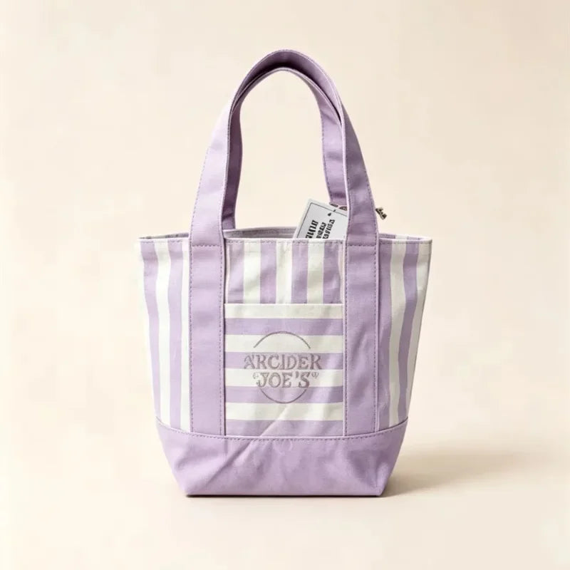 NEW Pastel Striped Trader Joe’s  Mini Canvas Tote Bag, Summer Macaron Color Reusable Small Grocery Storage Handbag