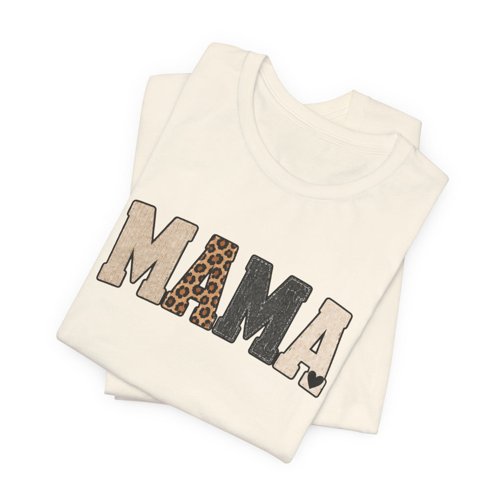 Mama Leopard Patch Tee — 'MAMA' Animal Print Graphic T-Shirt