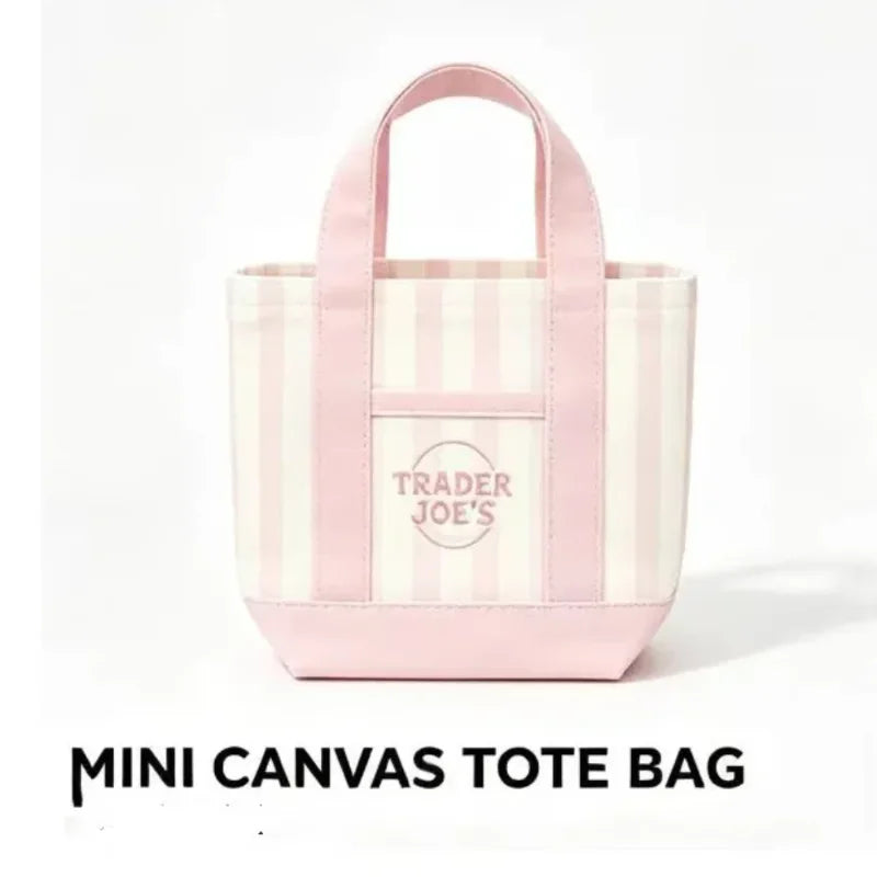 NEW Pastel Striped Trader Joe’s  Mini Canvas Tote Bag, Summer Macaron Color Reusable Small Grocery Storage Handbag