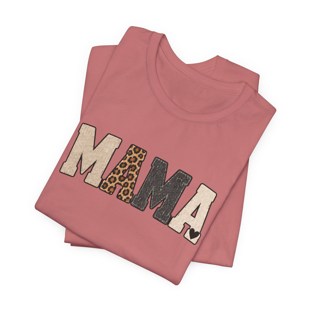 Mama Leopard Patch Tee — 'MAMA' Animal Print Graphic T-Shirt