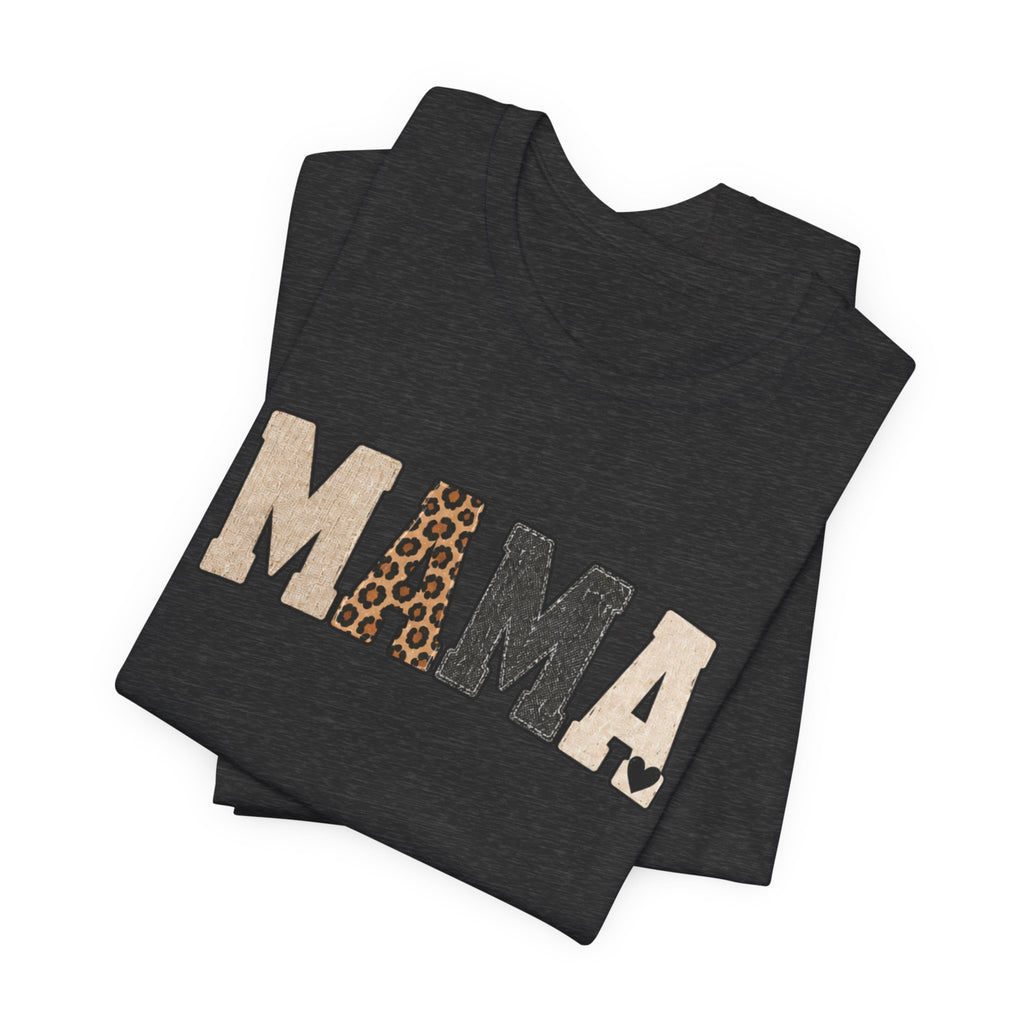 Mama Leopard Patch Tee — 'MAMA' Animal Print Graphic T-Shirt