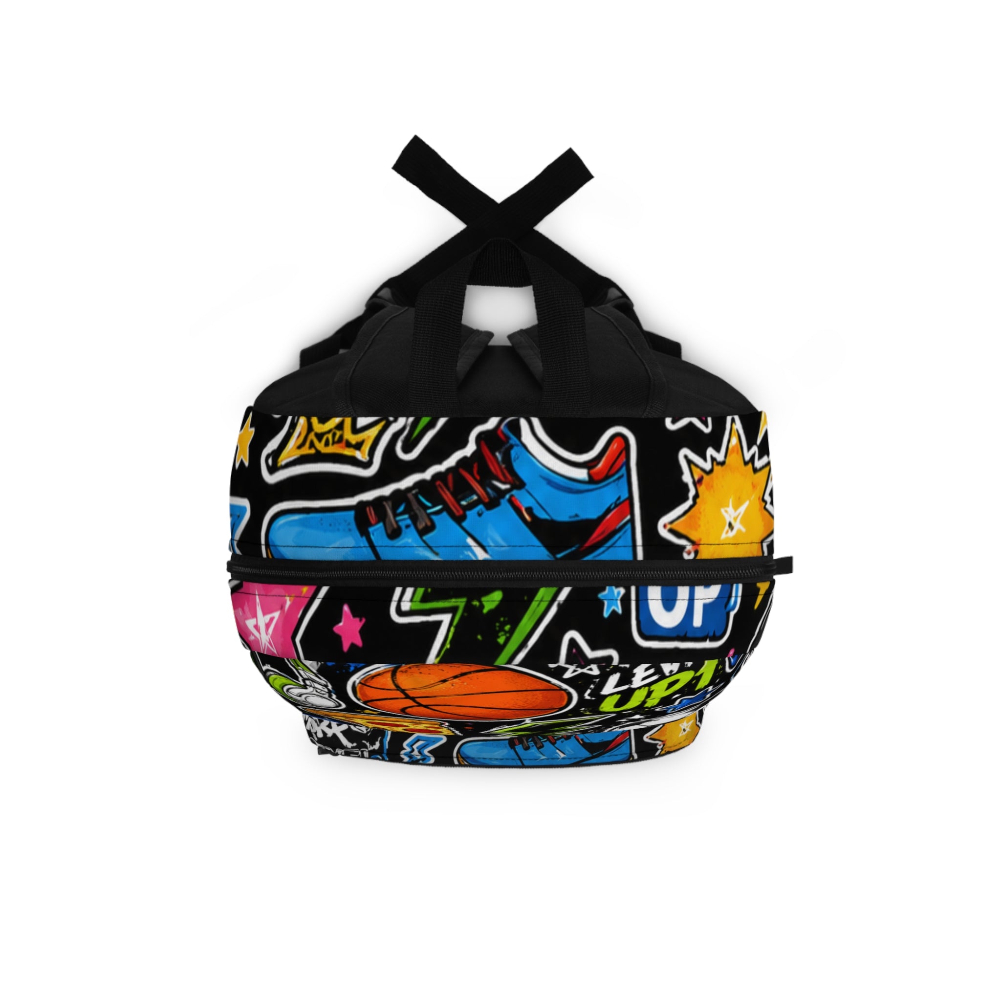 Personalized Kids Sticker Print Backpack — Custom Name Sports & Gaming Design