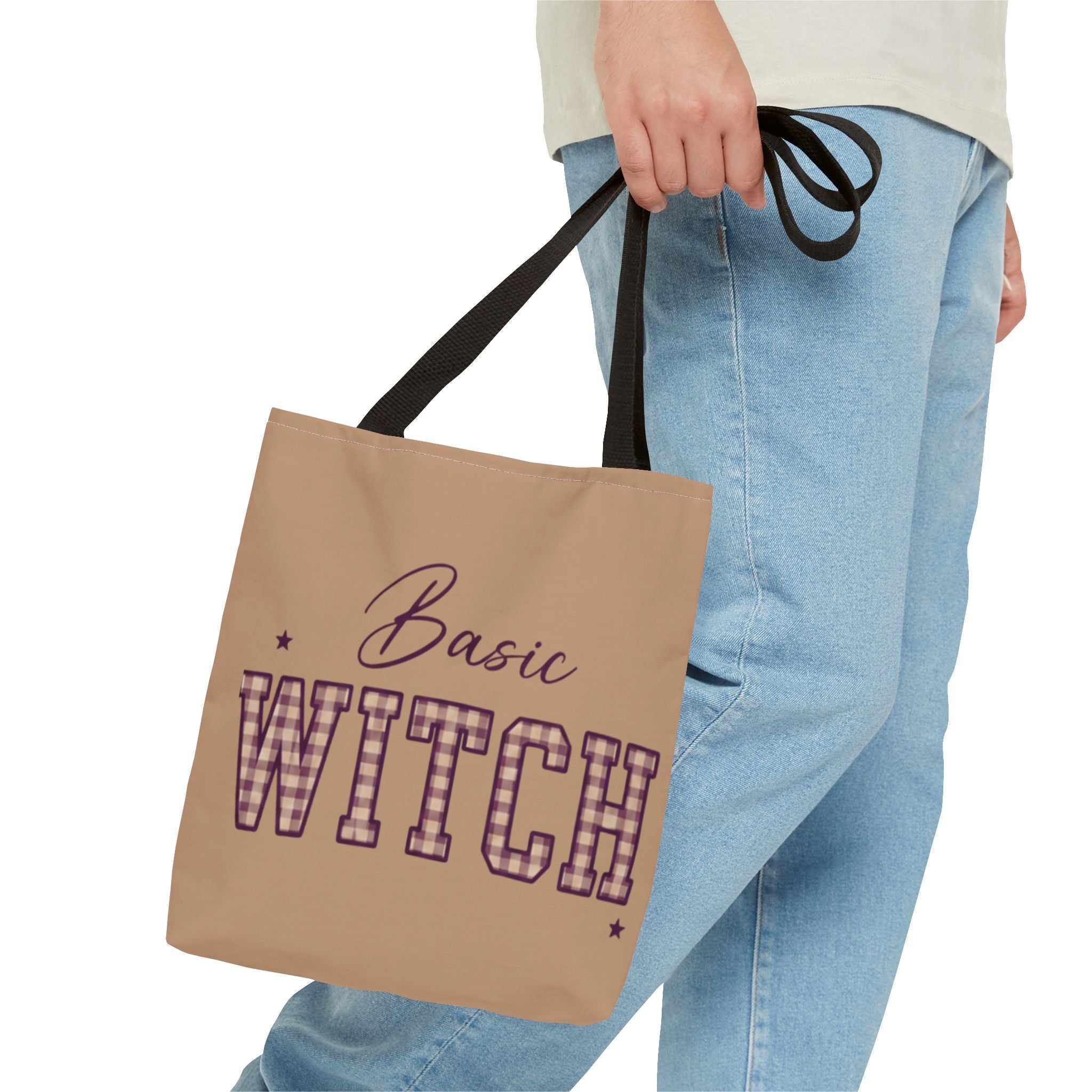 Basic Witch Tote Bag — Cute Plaid Lettering Halloween Tote