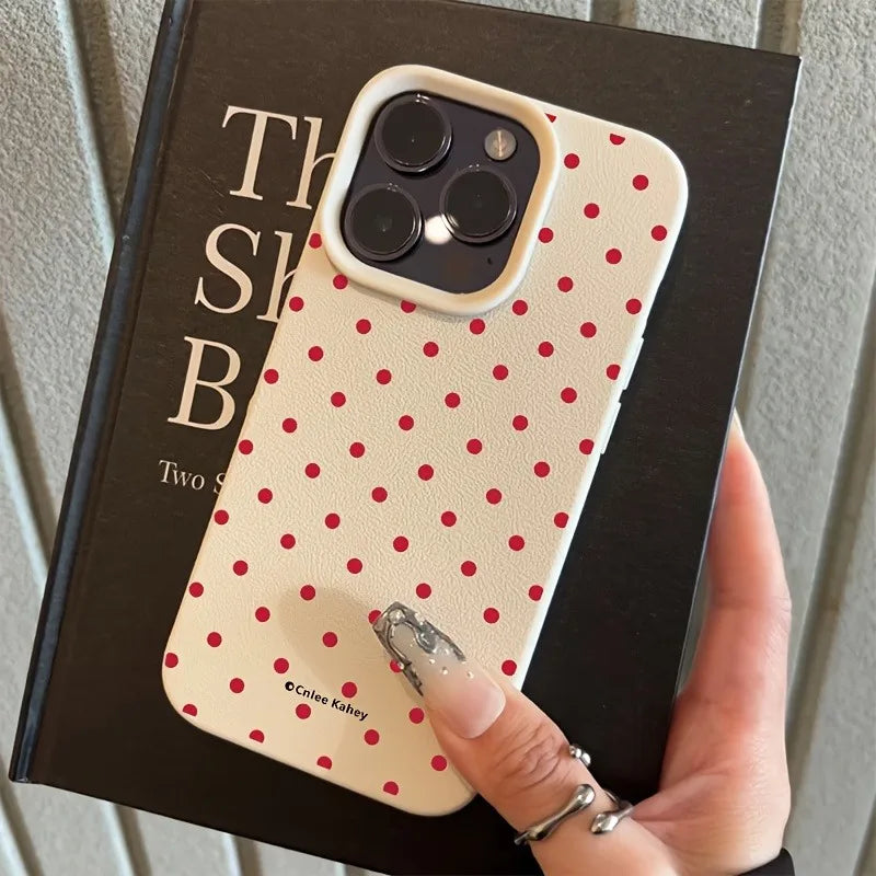 Chic Rose Red Polka Dot Design Lichee Pattern Phone Case For iPhone 17 16 15 14 13 12 11 Pro Max XS X XR 16E 16 Plus 17Air Cover