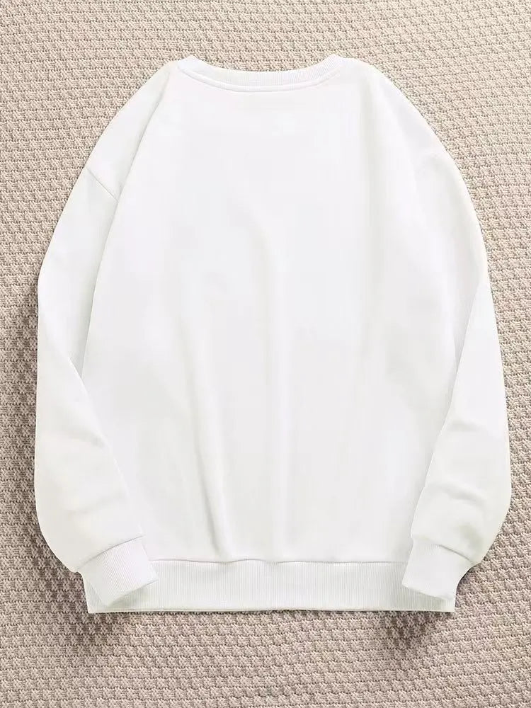 Women Crewneck Sweatshirt Solid Color Loose Long Sleeve Pullover Casual Soft Basic Hoodie-less Daily Streetwear Tops Plain Sweat
