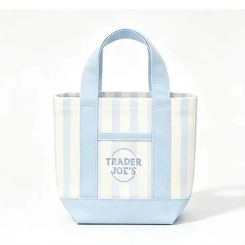 NEW Pastel Striped Trader Joe’s  Mini Canvas Tote Bag, Summer Macaron Color Reusable Small Grocery Storage Handbag