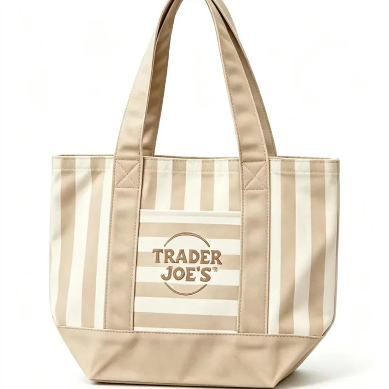 NEW Pastel Striped Trader Joe’s  Mini Canvas Tote Bag, Summer Macaron Color Reusable Small Grocery Storage Handbag