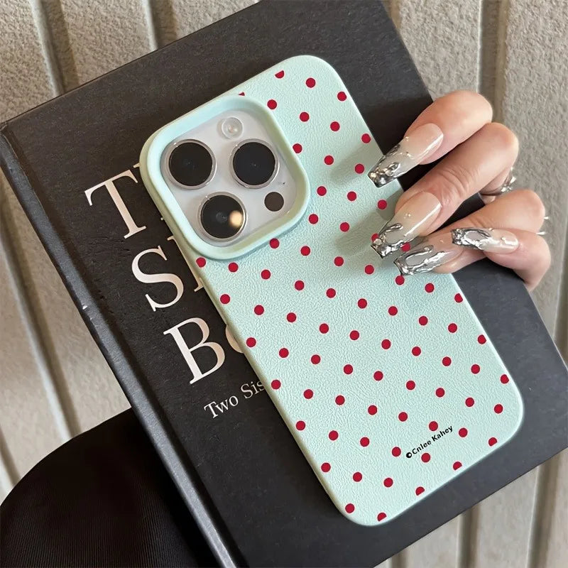 Chic Rose Red Polka Dot Design Lichee Pattern Phone Case For iPhone 17 16 15 14 13 12 11 Pro Max XS X XR 16E 16 Plus 17Air Cover