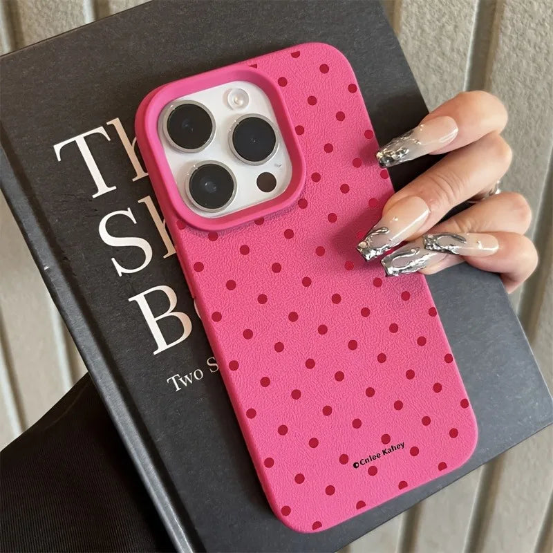 Chic Rose Red Polka Dot Design Lichee Pattern Phone Case For iPhone 17 16 15 14 13 12 11 Pro Max XS X XR 16E 16 Plus 17Air Cover