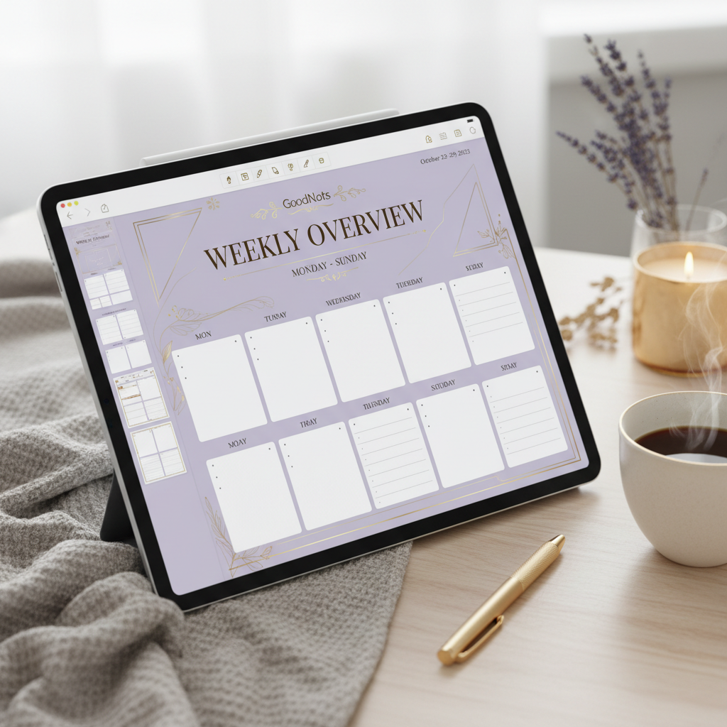 Weekly planner spread on iPad in GoodNotes