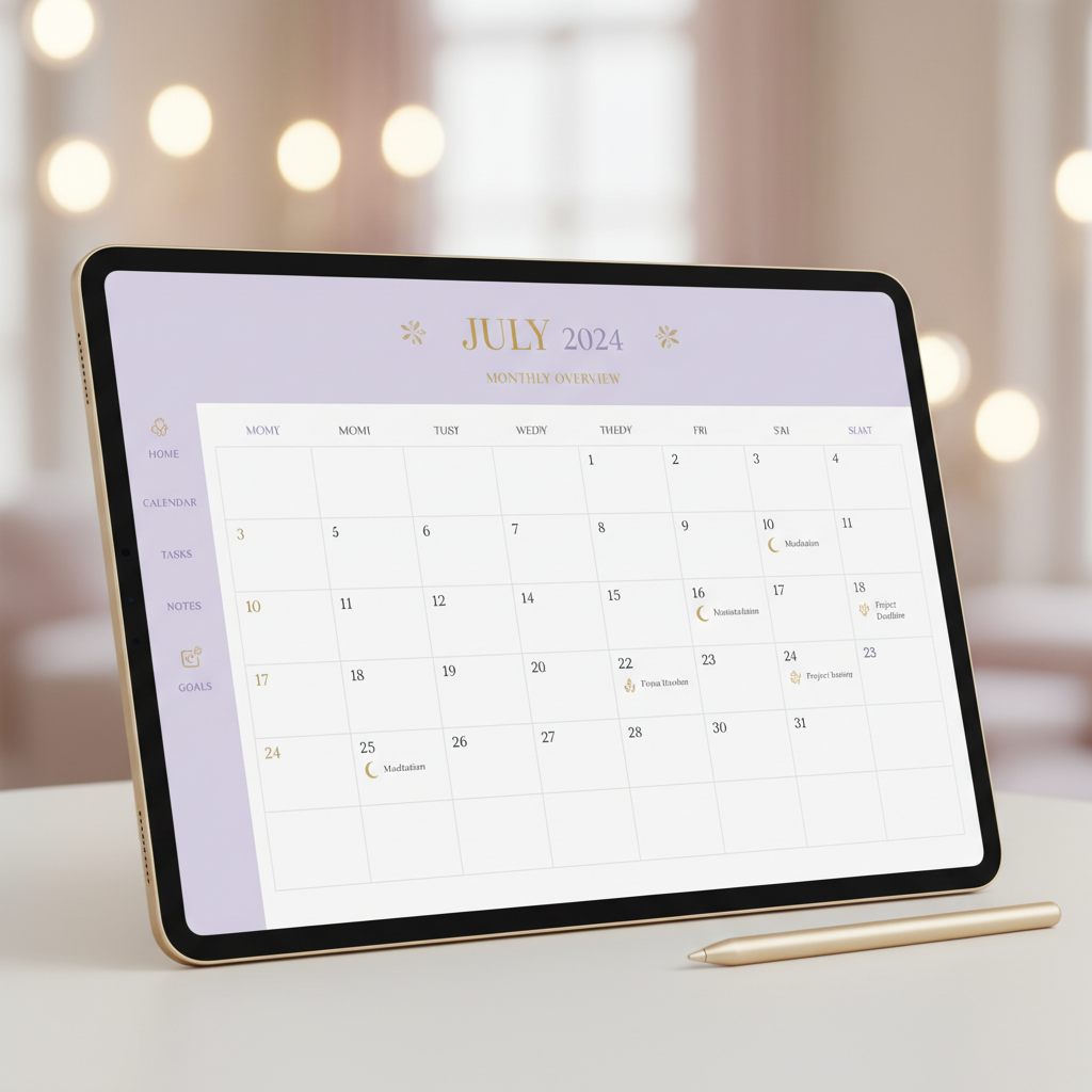Monthly calendar view on tablet